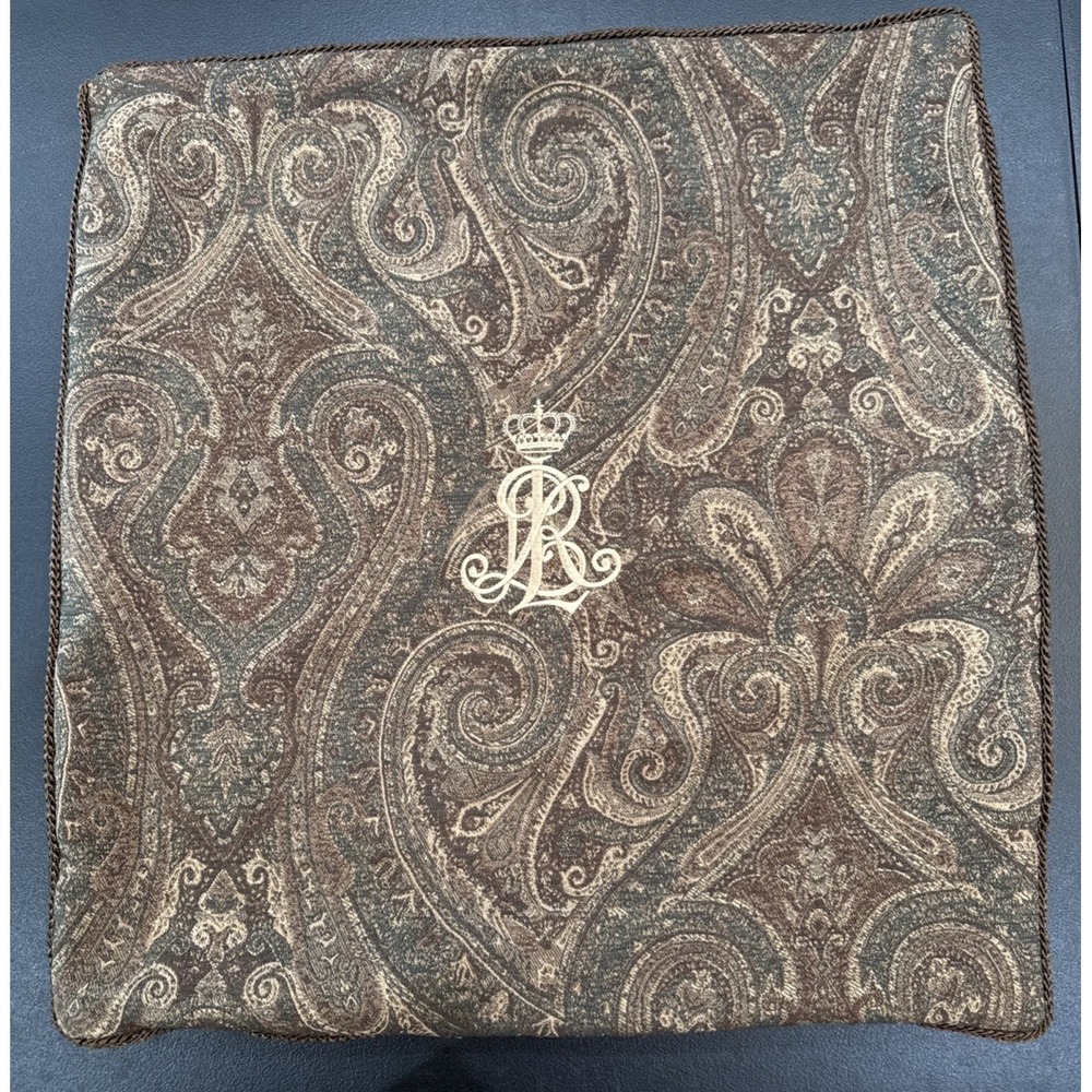 Ralph Lauren Pillow Cover Crown Crest Monogram Paisley Tapestry Embroidered 24"